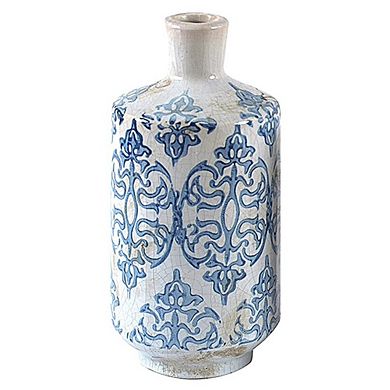 Hello Honey Various Decorative Terra-cotta Vases with Patterned Finish, Blue and White, Set of 3