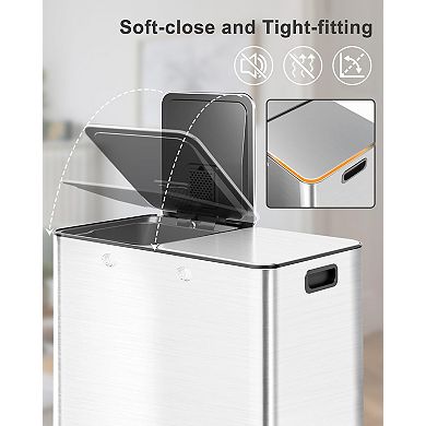 60L/16 Gal Kitchen Trash Can with Separate Lids,2×8 Gal Pedal Trash Bin with Removable Basket