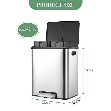 30 Liter/8 Gallon Trash Can, Rectangular Dual Compartment Kitchen Trash