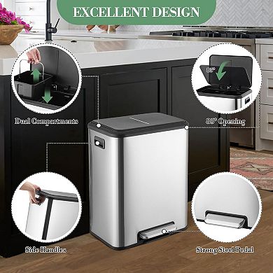 30 Liter/8 Gallon Trash Can, Rectangular Dual Compartment Kitchen Trash