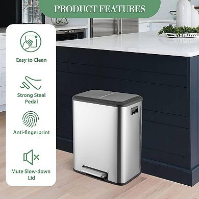 30 Liter/8 Gallon Trash Can, Rectangular Dual Compartment Kitchen Trash