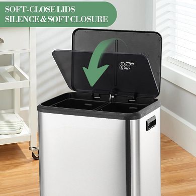 30 Liter/8 Gallon Trash Can, Rectangular Dual Compartment Kitchen Trash