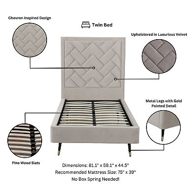 MANHATTAN COMFORT Crosby Modern Velvet Upholstered Twin Bed