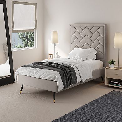 MANHATTAN COMFORT Crosby Modern Velvet Upholstered Twin Bed