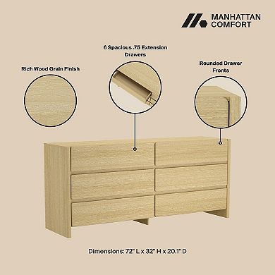 MANHATTAN COMFORT Linda Modern 2-Piece Dresser & Nightstand Set with 6 Drawers