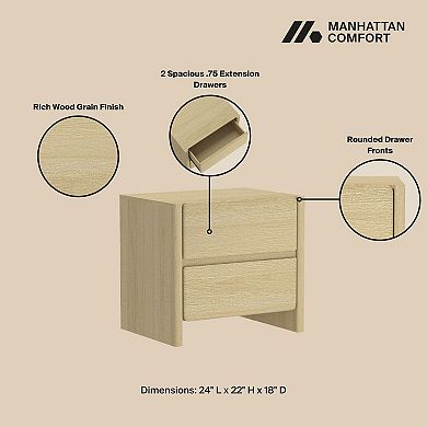 MANHATTAN COMFORT Linda Modern 2-Piece Dresser & Nightstand Set with 6 Drawers