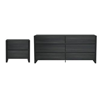 MANHATTAN COMFORT Linda Modern 2 pc Dresser & Nightstand Set with 6 Drawers