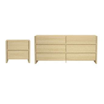 MANHATTAN COMFORT Linda Modern 2 pc Dresser & Nightstand Set with 6 Drawers