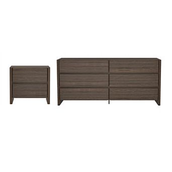 MANHATTAN COMFORT Linda Modern 2 pc Dresser & Nightstand Set with 6 Drawers