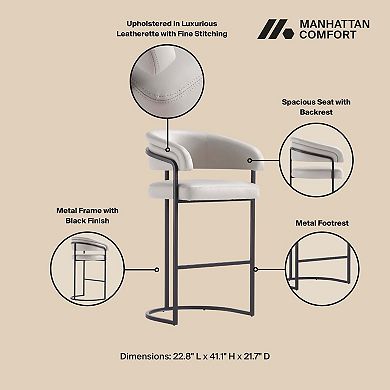 MANHATTAN COMFORT Augusta Faux Leather Upholstered Metal Bar Stool with Backrest