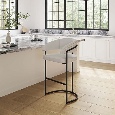 MANHATTAN COMFORT Augusta Faux Leather Upholstered Metal Bar Stool with Backrest