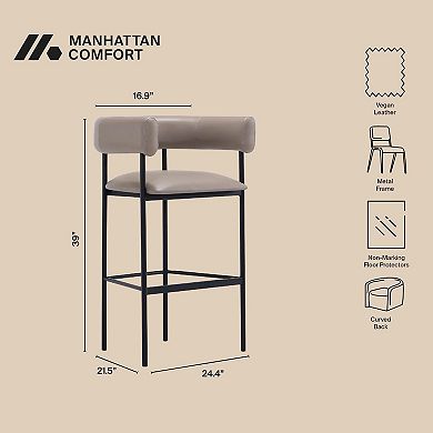 MANHATTAN COMFORT Onda Upholstered Metal Bar Stool with Curved Back