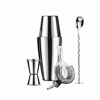27oz Cocktail Shaker Set, 6 pc Bar Tools, Jigger, Strainer, Mixing Spoon, Stainless Steel