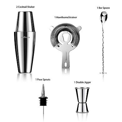 27oz Cocktail Shaker Set, 6-Piece Bar Tools, Jigger, Strainer, Mixing Spoon, Stainless Steel