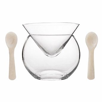Glass Caviar Chiller Set with 2 Mother of Pearl Spoons Universal Martini & Cocktail Chiller