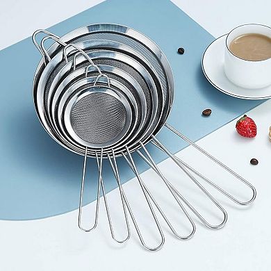 6-Piece Stainless Steel Mesh Strainer Set for Baking, Tea, Gravy, and Pasta