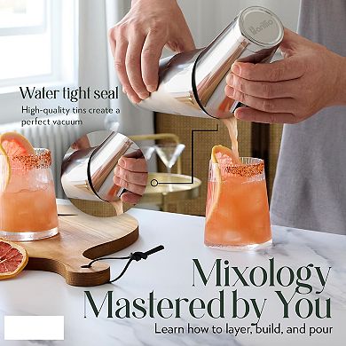 9-Piece Stainless Steel Boston Shaker Set w/ Strainer & Mixer - Home Bar Kit