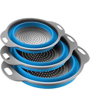 Collapsible 3 pc Colander Set, Space-Saving Strainers for Pasta, Veggies & Fruits