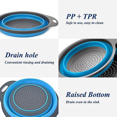 Collapsible 3-Piece Colander Set, Space-Saving Strainers for Pasta, Veggies & Fruits