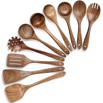 10 pc Acacia Wood Cooking Utensil Set, Nonstick Safe, Durable & Smooth Finish