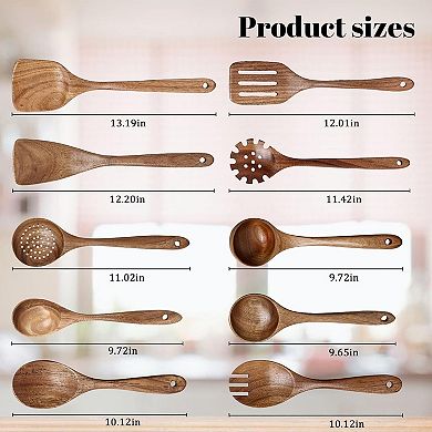 10-Piece Acacia Wood Cooking Utensil Set, Nonstick Safe, Durable & Smooth Finish