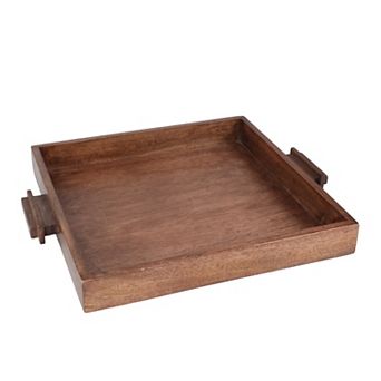 Everyday Decor Large Handled Wood Square Tray Table Decor