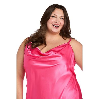 Juniors' Plus Size Morgan and Co Satin Charmeuse Maxi Slip Dress