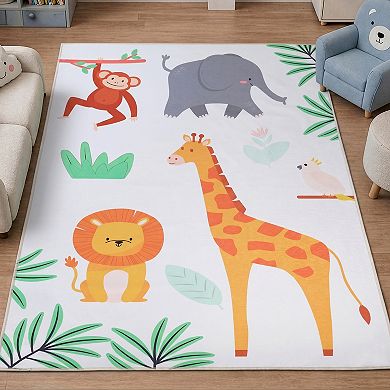 SUPERIOR Jungle Animals Non-Slip Washable Kids Rug