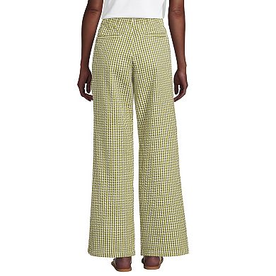 Women's Lands' End Seersucker High Rise Drawstring Wide Leg Pants