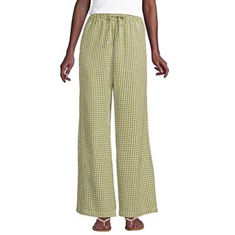 Women's Lands' End Seersucker High Rise Drawstring Wide Leg Pants