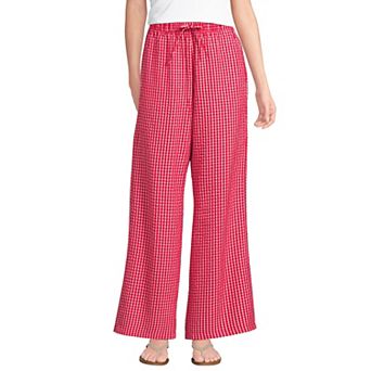 Women's Lands' End Seersucker High Rise Drawstring Wide Leg Pants