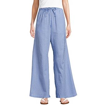Petite Lands' End Seersucker High Rise Drawstring Wide Leg Pants