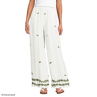 Women's Lands' End Embroidered High Rise Extra Wide Leg Pants
