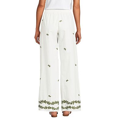 Women's Lands' End Embroidered High Rise Extra Wide Leg Pants