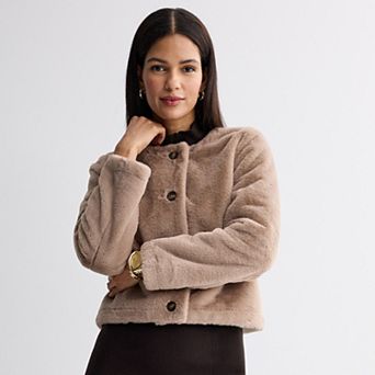 Women's Nine West Collarless Faux Fur Jacket