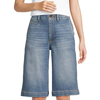 Women's Lands' End Recover Denim Mid Rise Trouser Shorts