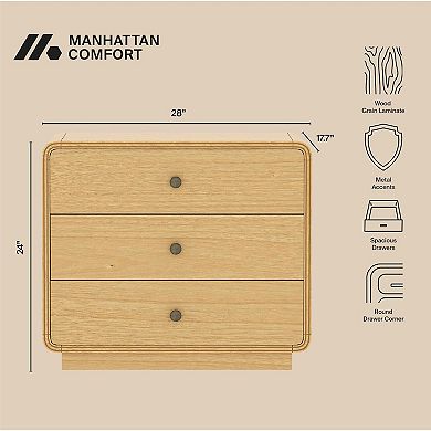 MANHATTAN COMFORT Liora Contemporary 3-Drawer Nightstand