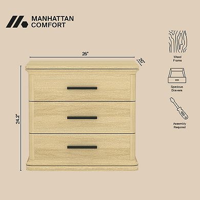 MANHATTAN COMFORT Clifford 3-Drawer Nightstand
