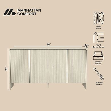 MANHATTAN COMFORT Novara 60-Inch Contemporary 4-Door Sideboard