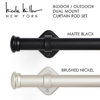 Nicole Miller Patio Country Mod Cap Dual-Mount Curtain Rod & Finial Set, Adjustable 84”-160”