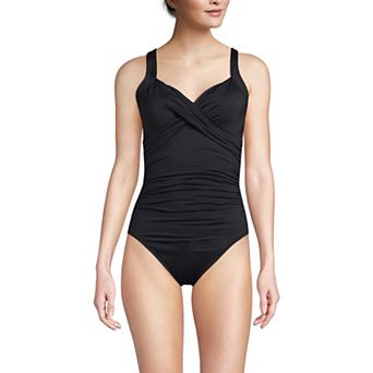 Women's Lands' End Long Torso Sweetheart Underwire Wrap Tummy Slimmer One-Piece Swimsuit
