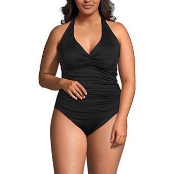 Plus Size Lands' End Knot Twist Halter One-Piece Swimsuit