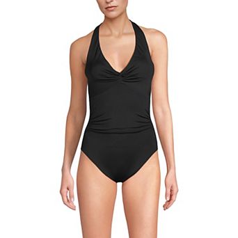 Petite Lands' End Knot Twist Halter Tummy Slimmer One-Piece Swimsuit