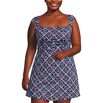 Plus Size Lands' End Smoothing Square Neck Ruched Swim Dress
