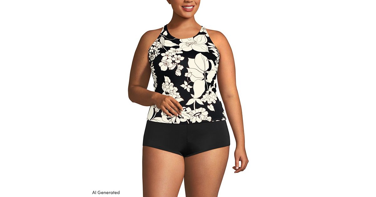 dress tankini black high neck Black High Neck Halter Lace Tankini Swimsuit Black / XL