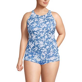 Plus Size Lands' End Tugless High Neck Strappy Back Tankini Swim Top