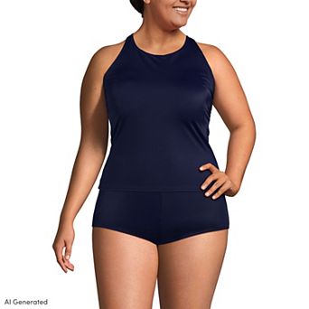 Plus Size Lands' End Tugless High Neck Strappy Back Tankini Swim Top