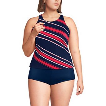 Plus Size Lands' End Tugless High Neck Strappy Back Tankini Swim Top