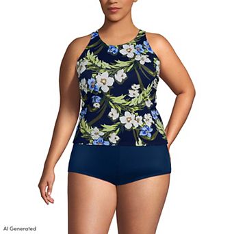 Plus Size Lands' End Tugless High Neck Strappy Back Tankini Swim Top