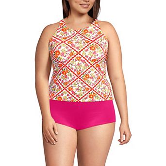Plus Size Lands' End Tugless High Neck Strappy Back Tankini Swim Top